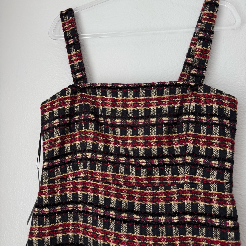 House of Harlow 1960 Boucle Dress Black Red Gold StrapS Preppy‎ Academia NEW - Picture 5 of 16